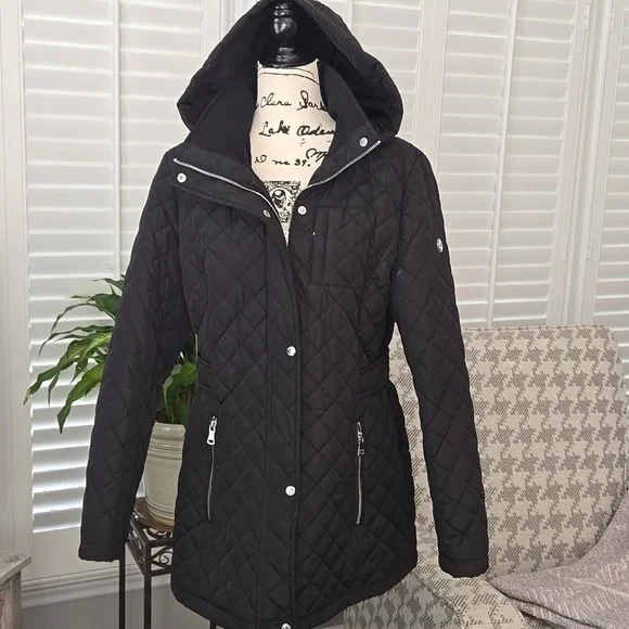 Calvin Klein Women's Quilted Black Hooded Jacket - Picture 1 of 16